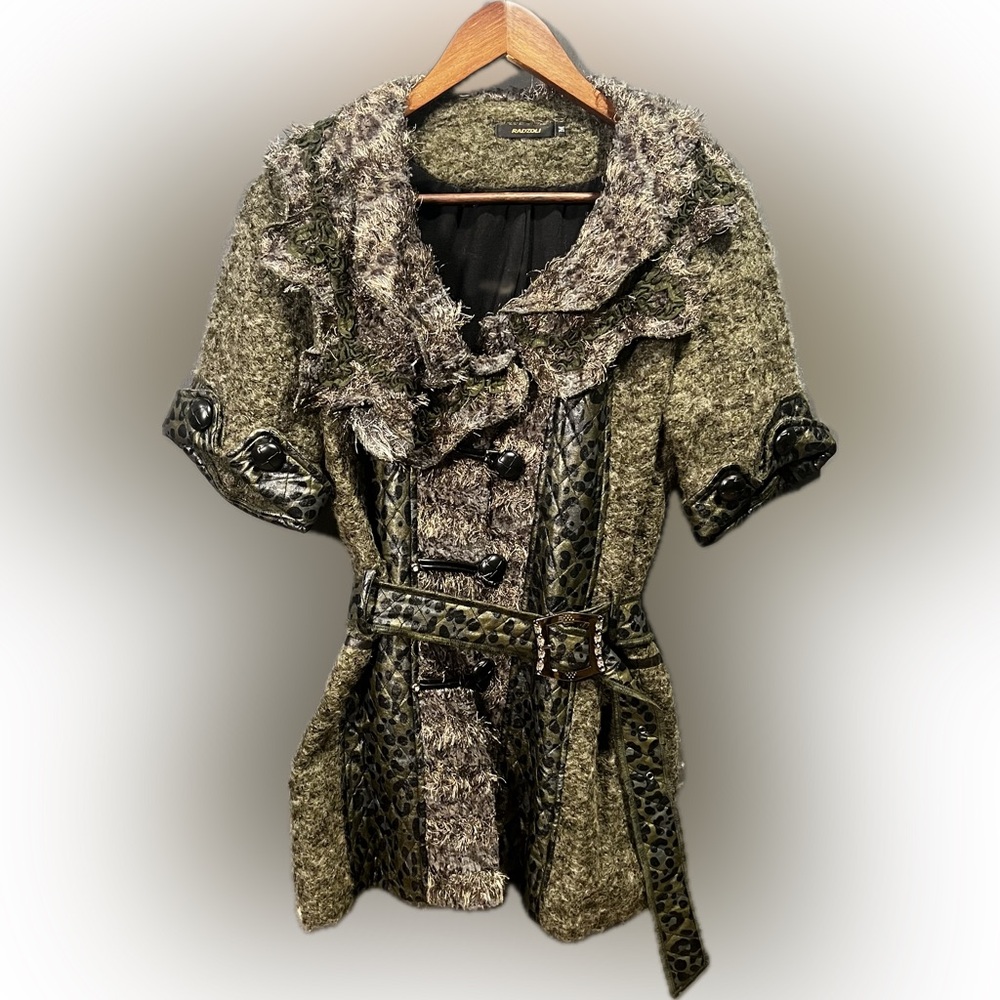 RADZOLI- 🦄Unique Short Sleeve belted Mixed Media Textiles Jacket- Size M